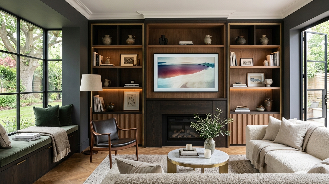 Custom alcove units in a luxury living room