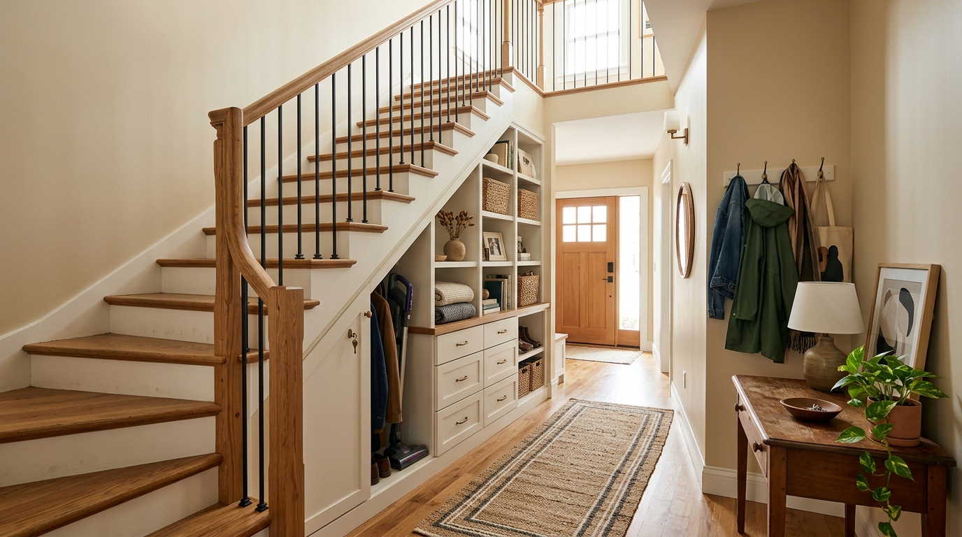 Custom under-stairs cabinet storage